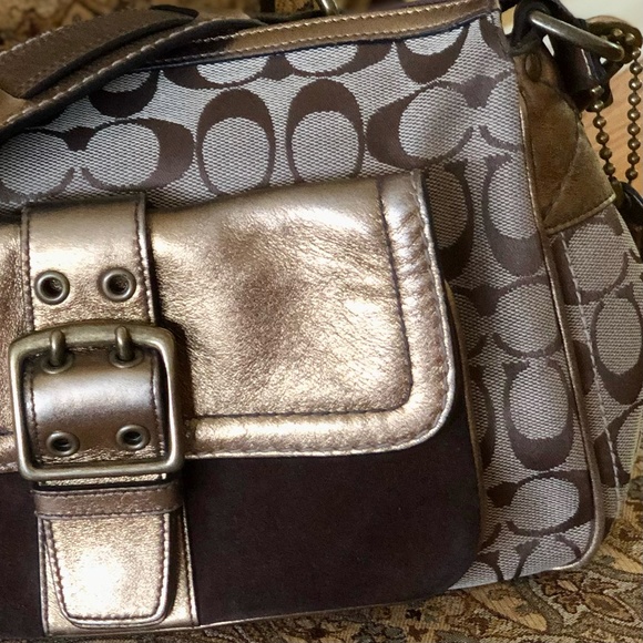 Coach Handbags - Coach Special Edition Purse Brown Suede Gold Leather Logo